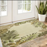 3'X5' Ivory Hand Tufted Bordered Tropical Leaves Indoor Area Rug