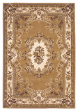 5'X8' Beige Ivory Machine Woven Hand Carved Floral Medallion Indoor Area Rug