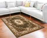 5' X 8' Green Or Ivory Floral Bordered Indoor Area Rug