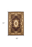 5'X8' Plum Ivory Machine Woven Hand Carved Floral Medallion Indoor Area Rug