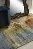 5'X8' Blue Rust Orange Machine Woven Abstract Brushstrokes Indoor Area Rug