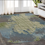 5'X8' Green Blue Machine Woven Abstract Indoor Area Rug