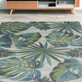 5' X 8' Teal Or Green Tropical Leaves Indoor Area Rug