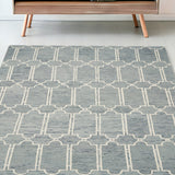 5'X7' Blue Hand Tufted Wool Herringbone Indoor Area Rug