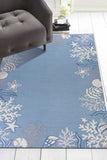 5'X8' Sea Blue Hand Hooked Bordered Coral Reef Indoor Area Rug