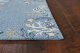 5'X8' Sea Blue Hand Hooked Bordered Coral Reef Indoor Area Rug