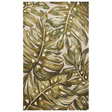 3' X 5' Green and Ivory Wool Tropical Botanical Hand Tufted Area Rug