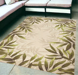 5' X 7' Sand Leaves Uv Treated Indoor Outdoor Area Rug