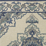 5' X 7' Ivory Or Blue Vines Bordered Uv Treated Indoor Outdoor Area Rug