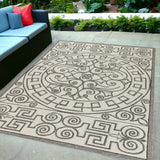 5' X 7' Ivory Or Grey Geometric Pattern Uv Treated Indoor Outdoor Area Rug