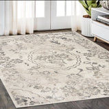 5'X8' Grey Machine Woven Distressed Floral Medallion Indoor Area Rug