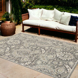 8'X11' Grey Machine Woven Uv Treated Floral Traditional Indoor Outdoor Area Rug