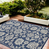 8' X 11' Denim Blue Floral Indoor Outdoor Area Rug