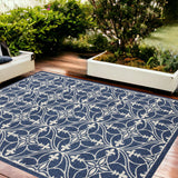 8'X11' Denim Blue Machine Woven Uv Treated Ogee Indoor Outdoor Area Rug