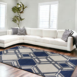 7' X 11' Ivory Or Denim Geometric Hexagon Uv Treated Indoor Area Rug