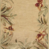 2' X 10' Beige Palm Leaves Wool Indoor Runner Rug