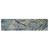 2' X 10' Grey Or Blue Tropical Leaves Wool Indoor Runner Rug