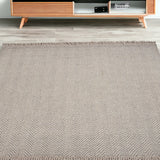 5'X8' Oatmeal Beige Hand Woven Houndstooth Indoor Area Rug