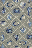 3'X5' Grey Hand Hooked Uv Treated Coastal Sea Life Indoor Outdoor Area Rug