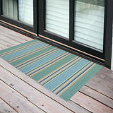 3'X5' Ocean Blue Hand Hooked Uv Treated Awning Stripes Indoor Outdoor Area Rug