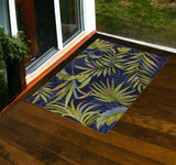 3'X5' Ink Blue Hand Hooked Uv Treated Oversized Tropical Leaves Indoor Outdoor Area Rug