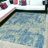 5'X7' Grey Denim Machine Woven Uv Treated Abstract Brushstroke Indoor Outdoor Area Rug