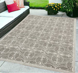 5'X8' Grey Machine Woven Uv Treated Ogee Indoor Outdoor Area Rug