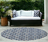 8' Ivory Blue Hand Hooked Uv Treated Coastal Reef Round Indoor Outdoor Area Rug