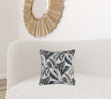 Gray Jacquard Tropical Leaf Decorative Throw Pillow Cover