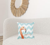 Flamingo And Aqua Chevron Decorative Throw Pillow Cover