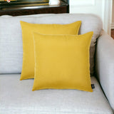 Set Of Two Yellow Brushed Twill Decorative Throw Pillow Covers