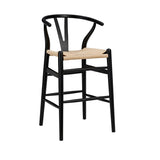 38" Black Solid Wood Counter Stool With Natural Seat