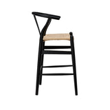 38" Black Solid Wood Counter Stool With Natural Seat