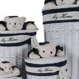 17.5" X 17.5" X 28" White blue Oval willow bear Design basket Set Of 4