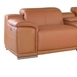 Camel Italian Leather Power Reclining U Shaped Six Piece Corner Sectional With Console