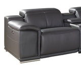 Gray Italian Leather Power Reclining U Shaped Six Piece Corner Sectional With Console