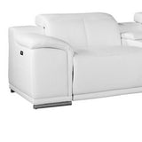 White Italian Leather Power Reclining U Shaped Six Piece Corner Sectional With Console