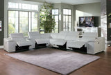 White Italian Leather Power Reclining U Shaped Eight Piece Corner Sectional With Console