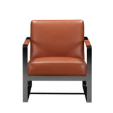 28" Camel And Black Genuine Leather Arm Chair