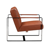 28" Camel And Black Genuine Leather Arm Chair