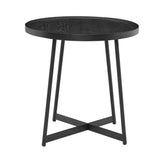 21.66" X 21.66" X 22.05" Round Side Table In Black Ash Wood And Black