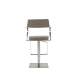 21" Taupe And Silver Stainless Steel Bar Chair