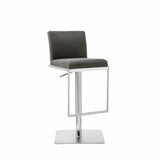 20" Gray And Silver Stainless Steel Bar Chair