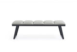 57" Light Gray and Black Upholstered Faux Leather Bench