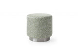 19" Green Linen And Silver Round Footstool Ottoman