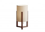 17" Brown Solid Wood Bedside Table Lamp With Natural Cylinder Shade