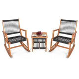 3 Piece, Rocking, Hand, Woven, Rope,  Acacia, Wood, Bistro, Set