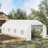 19.5 Ft x 9.8 Ft, Outdoor, Greenhouse, White, PE Cover, Heavy Duty, Steel Frame