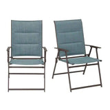 Set of 2, Outdoor, Folding, Patio, Dining Chair, Blue Denim, Padded Seat