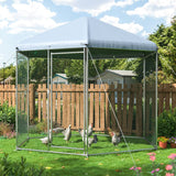 Hexagonal, 9.2 Ft, Outdoor, Backyard, Walk-in, Metal, Chicken Coop, Waterproof Cover